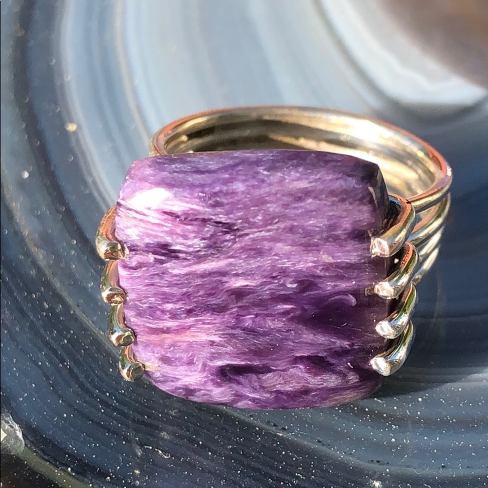 BOUTIQUE SIBERIA CHAROITE 925 SILVER RING, SIZE6.5
